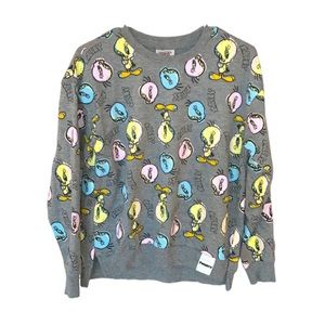 Looney Tunes Tweety Bird Print Pullover Sweater Size Medium Girls